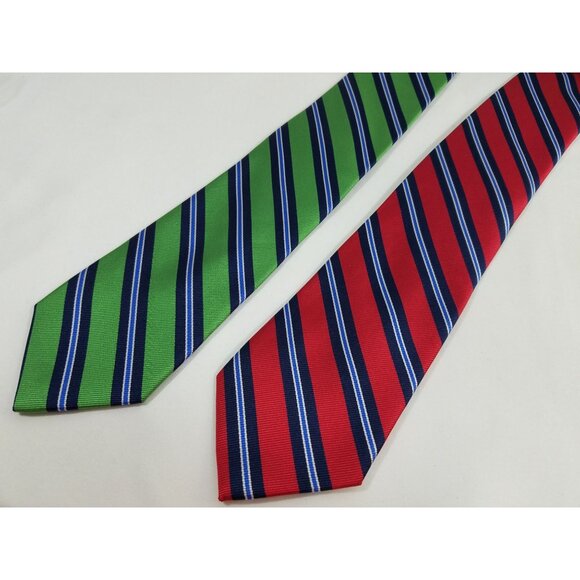 JOS A Bank Mens Necktie Silk Green Blue striped lot of 2 Stain Resistant ties - Picture 3 of 7